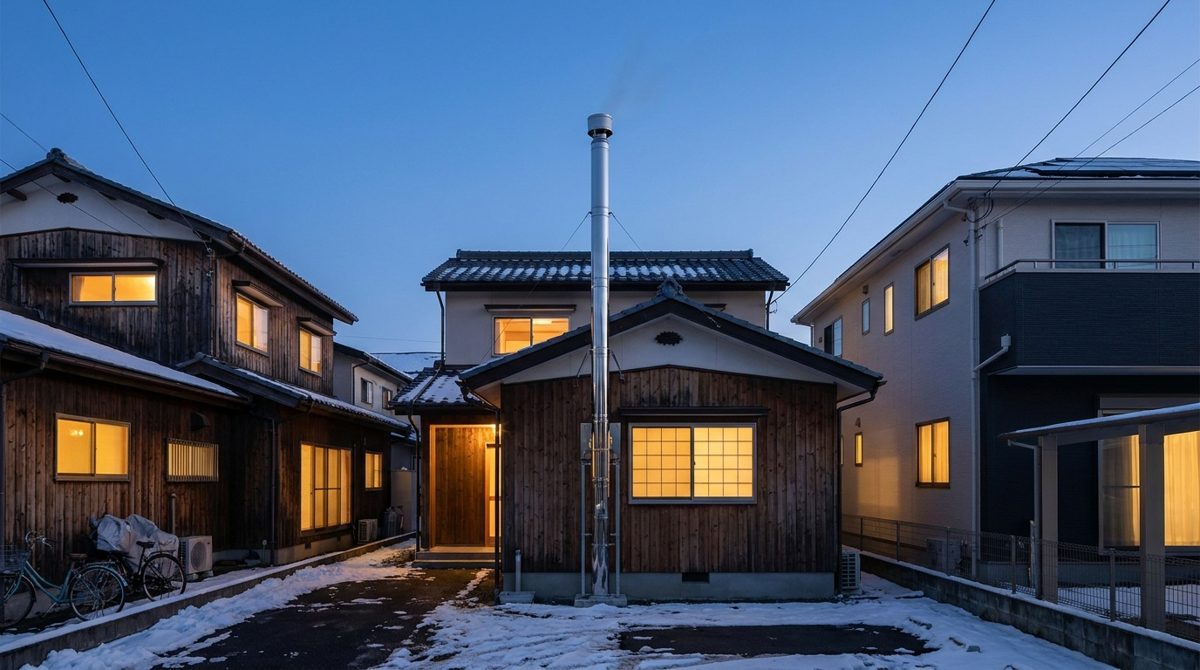 住宅地で煙の目立たない煙突